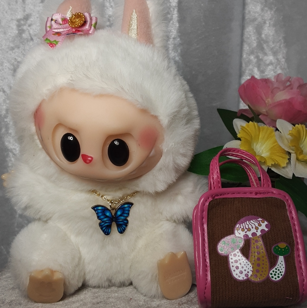 Doll Size Tote Bag With Detachable Bow Pink Brown